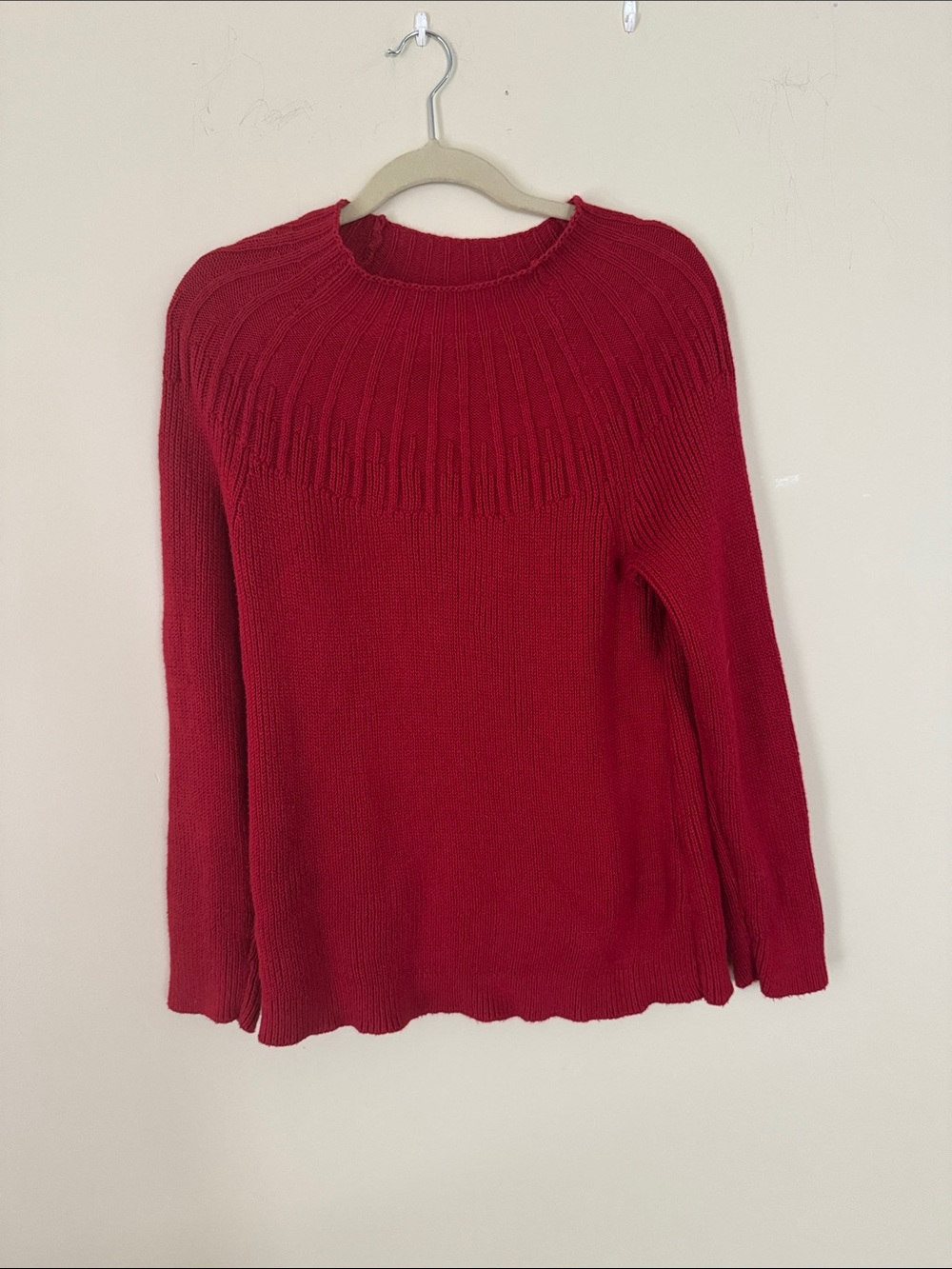 J. Jill Red Rib Yoke Crewneck Sweater